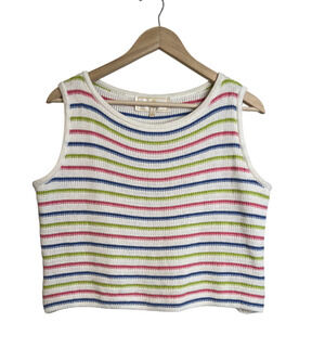 St John Sport True 90's Knit Tank Cropped Colorful Stripes Size Large Santana